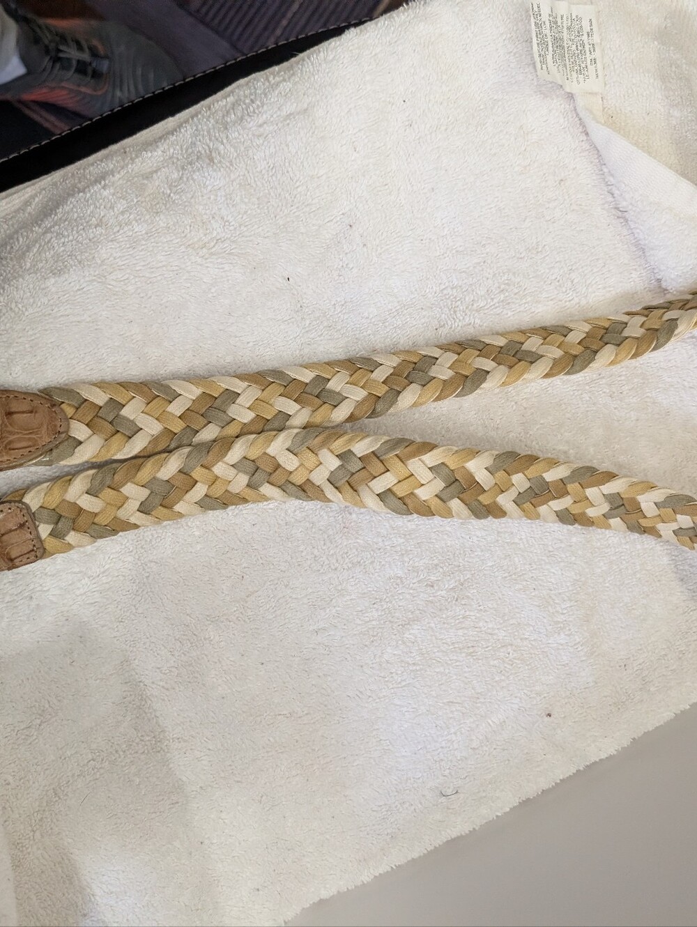 Braided Leather Belt in Natural Tan and Cream